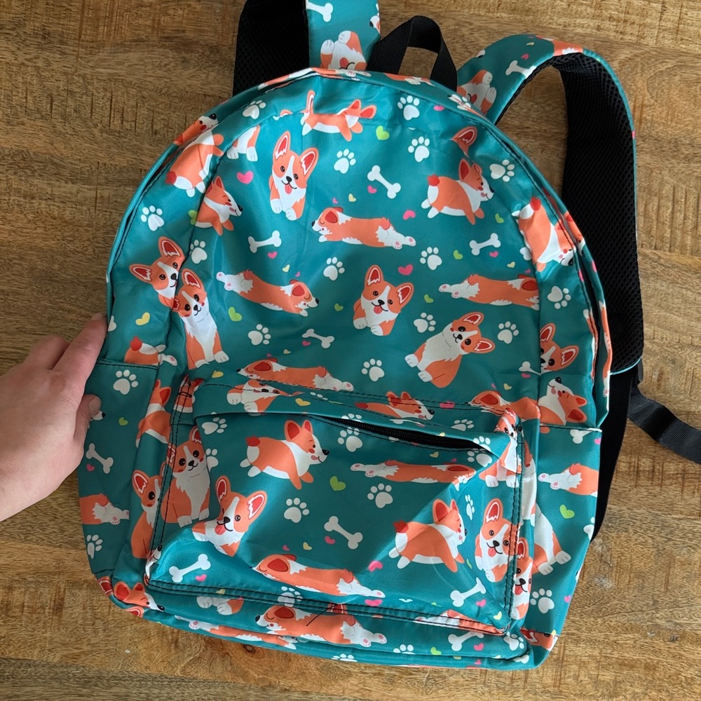 Teal Corgi Backpack Multiple Compartments - Picture 2 of 8